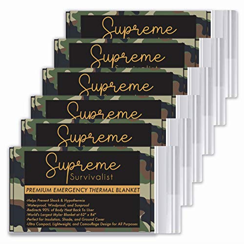 Supreme Survivalist Emergency Mylar Thermal Blankets (6-Pack) Designed for NASA, Supreme Protection from Severe Outdoor Temperatures While Hiking, Surviving, Winning Marathons, or First Aid
