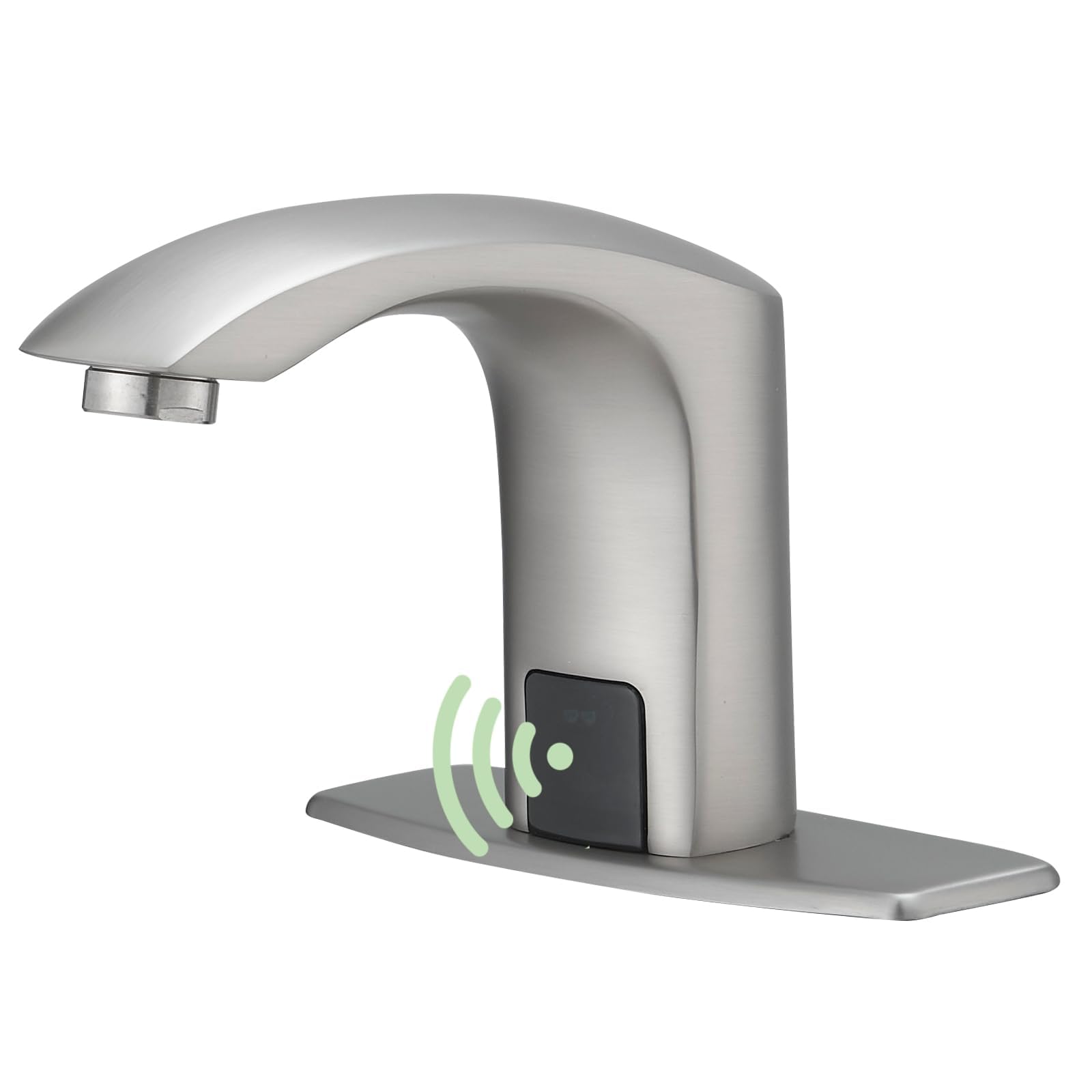 Photo 1 of Greenspring Automatic Sensor Touchless Faucet Brushed Nickel Single Hole Bathroom Faucet Hands-Free Battery Powered Solid Brass Modern Vanity Tap with Deck Plate, Control Box and Temperature Mixer