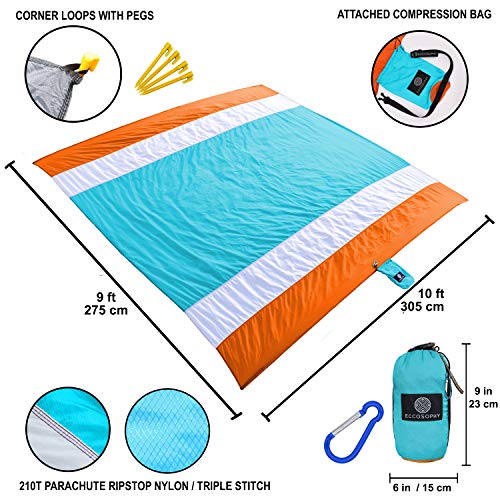 ECCOSOPHY Sandproof Beach Blanket Oversized Sand Free Beach Mat 9'x10