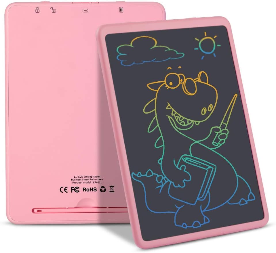 LCD Writing Tablet, 11 Inch Electronic Writing and Drawing Board, Erasable Reusable Doodle Pad Tablet for Kids and Adults at Home, School, Office (Pink)