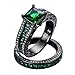 JunXin Black Gold Square Emerald Green Gemstone Women Wedding Engagement Set Round CZ Size5/6/7/8/9/10/11(10)