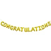 16 Inches Congratulations Balloons Hanging Banner Decorations, Foil Mylar Letter Balloons for Congrats Grad College Kindergarten Graduation, Retirement, Wedding, Bridal Shower Party Supplies (Gold)