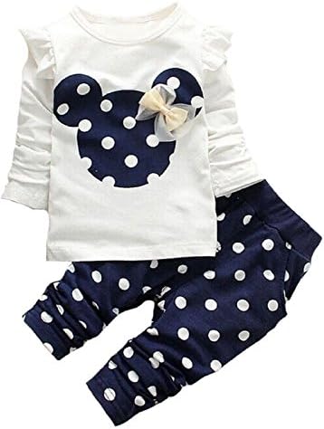 Baby Girls' Toddler Outfits Kids Clothes Shirt Top Pants Set(90,Blue)