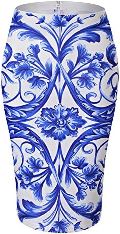 Women Print Midi Pencil Skirt for Office Wear (XL, 89)