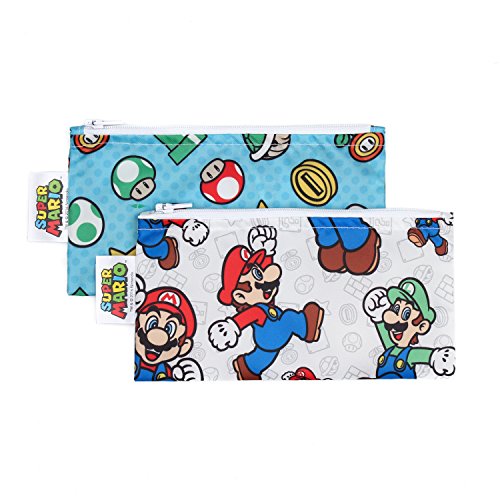 Bumkins Nintendo Super Mario Snack Bags, Reusable, Washable, Food Safe, BPA Free, 2-Pack - Mario & Luigi