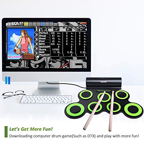 Electronic Drum Set, Longruner Foldable Roll Up Drum Kit with 7 Drum Practise Pads, 2 Foot Drum Pedals, 2 Drum Sticks, Headphone Jack, Best Birthday Christmas Gift for Kids Children Starters - Thumbnail 5