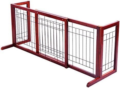 Hoddmimis Pet Fence Gate Free Standing Adjustable Dog Gate Indoor Solid Wood Construction