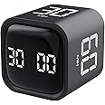 Qumox Pomodoro Timer, Cube Productivity Timer with Adjustable Sound and Vibration Alert, Ideal for Work, Office, ADHD, Study, and Tasks - 5/10/30/60 Minutes & Custom Countdown - Black