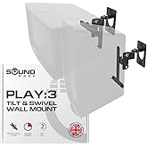 Sound Bass Play 3 Wall Mount Black Pair, Compatible with Sonos Play:3 Only, Twin Pack, Adjustable Swivel & Tilt Mechanism, 2 Mounting Brackets Includes All Fixings