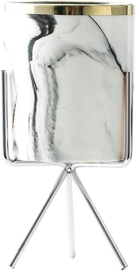 Ordertown Gold-plated Ceramic Flower Pot Stand, Home Garden Metal Bracket Ceramic Flower Pot for Succulents Holder Art Plant Container Planter Rose-Golden S