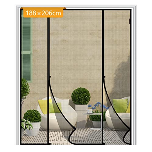 Yotache Fliegengitter Tür Magnet 188x206cm Fliegengitter Doppeltür Ohne Bohren, Insektenschutz für Schiebetür Balkontür, Reißfest, Fokussierte Magnete