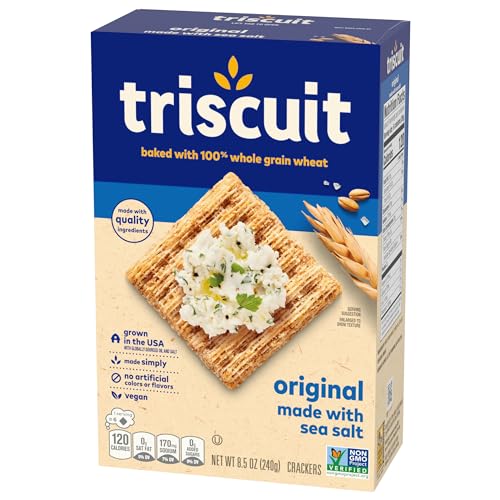TRISCUIT ORIGINAL WHOLE GRAIN WHEAT CRACKERS, VEGAN CRACKERS, HEALTHY SNACKS, LUNCH SNACKS, 8.5 OZ