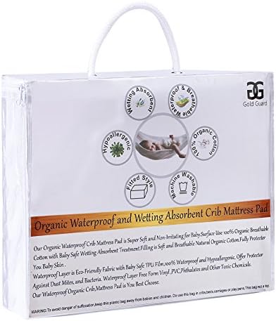 Gold Guard Organic Cotton Waterproof Mattress Pad Protector - Soft Fitted Baby Crib Mattress Pad Cover Protector,Toxic Free &amp; Hypoallergenic
