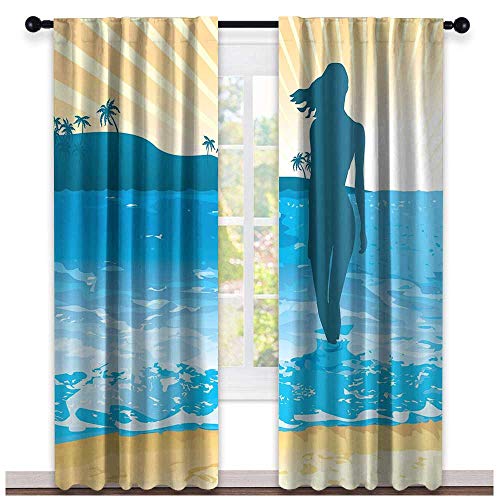 Hengshu Beach Curtains Blackout 2 Panels Summer Vibes Girl Near