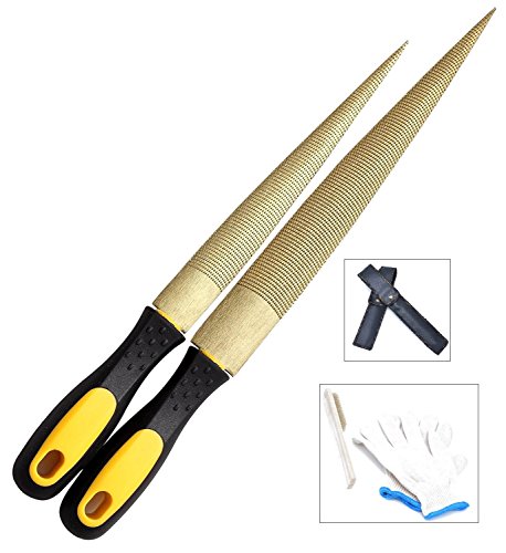 Homeater 6" and 8" Golden Tapered Hand File Set Wood Rasp Bastard File with with Storage Pouch and A Wire Brush for 2 Pack - Thumbnail 5