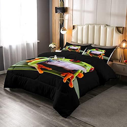 Frog Comforter Set Twin Tropical Amphibian Quilted Duvet 3D Animal Frog