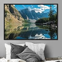 Framed Canvas Wall Art Calming Waters Aerial Cool Lake Landscape Multicolor Photography Realism Relax/Calm - 16x24 inches