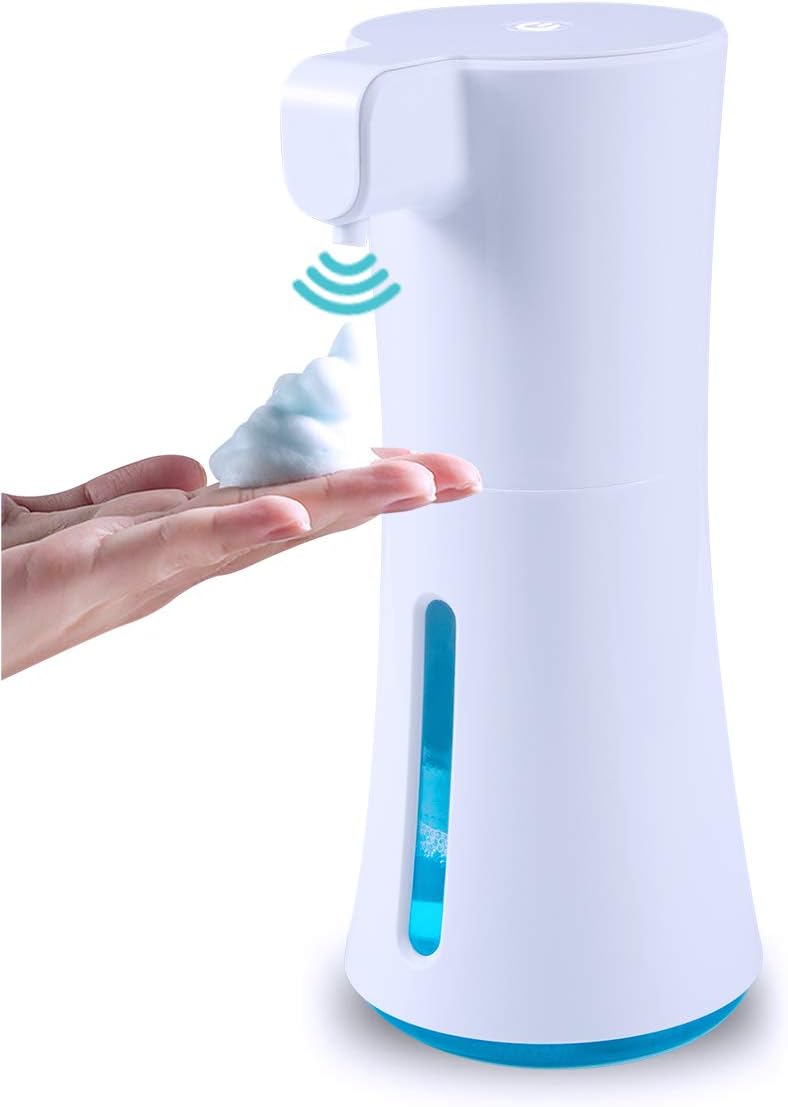 JENTXON Automatic Soap Dispenser, 400ml/14oz Touchless Smart Foaming Soap Dispenser, Infrared Motion Sensor Hand Free Soap Dispenser Battery Operated, Long Standby for Bathroom Kitchen Office - White