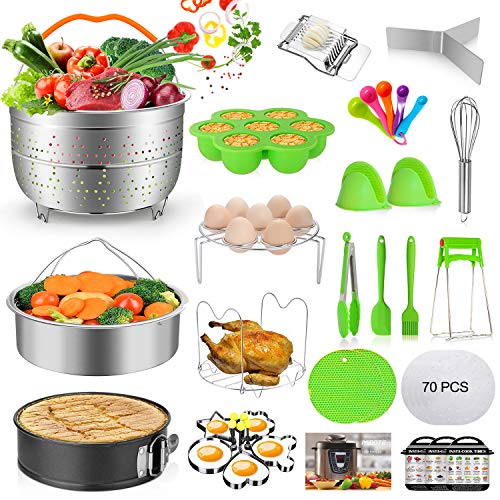 MIBOTE 101 PCS Accessories Set for Instant Pot 5,6,8 Qt, 2 Steamer Baskets, Springform Pan, Egg Steamer Rack, Egg Bites Mold, Kitchen Tong, Silicone Pad, Oven Mitts, Cheat Sheet Magnet, and etc