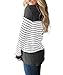 Vemvan Womens Long Sleeve Round Neck T Shirts Color Block Striped Casual Blouses Tops Black