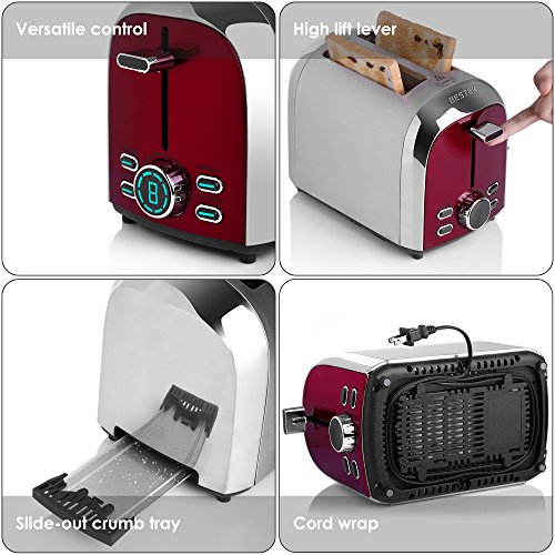 image for Toasters, BESTEK 2-Slice Toaster Stainless Steel Digital Display with 
