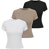 SOLY HUX Women's 3 Piece Crew Neck T Shirts Casual Short Sleeve Fitted Tops Basic Tees