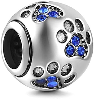 Choruslove Austrian Crystal Paw Print Charm 925 Sterling Silver Bead for European Style Bracelet (Sapphire)