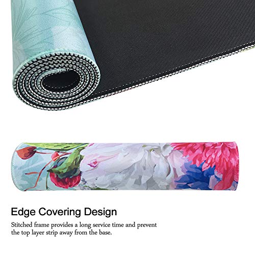 SANFORIN Extra Large Mouse Pad, Floral Design Gaming Mouse pad Desk Mat - 31.5" x 11.8"x0.12" (3mm Thick), Stitched Edge, Non-Slip Rubber Base Mouse Keyboard Desk Mat for Computer/Laptop, White Peony