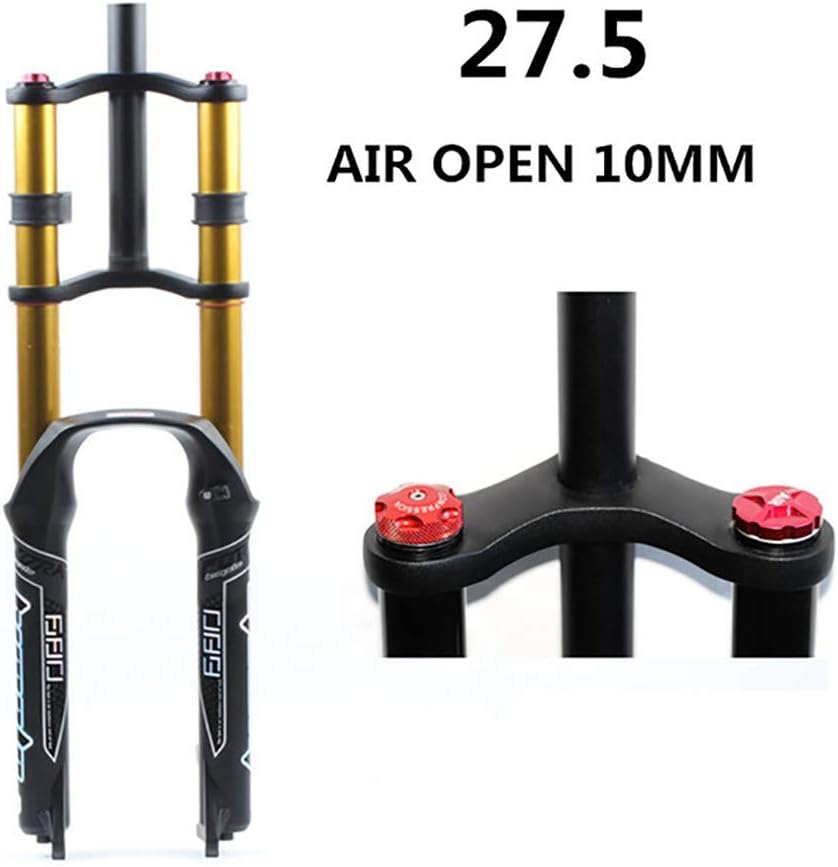 Mountain Bike Front Fork Double Shoulder Control MTB Downhill Suspension Air Pressure Ultralight Aluminum Alloy Bicycle Shock Absorber Forks Rebound Adjust Straight Tube