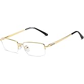 QECEPEI Half Rimless Metal Eyewear Frames Blue Light Blocking Transparent Lens Business Glasses
