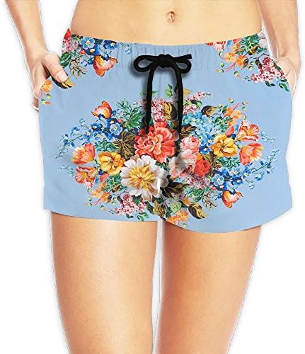 Women's Shorts Floral Print Blue Flower Pattern Casual Sport Waistband Swimsuit Mesh Swimming Summer Board Shorts