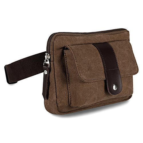 Ibagbar Small Fashion Multifunction Vintage Canvas Waist Bag Fanny Pack Running Pack Outdoor Bag Sporting Bag Cycling Leisure Bag with Detachable Belt for Men and Women Brown