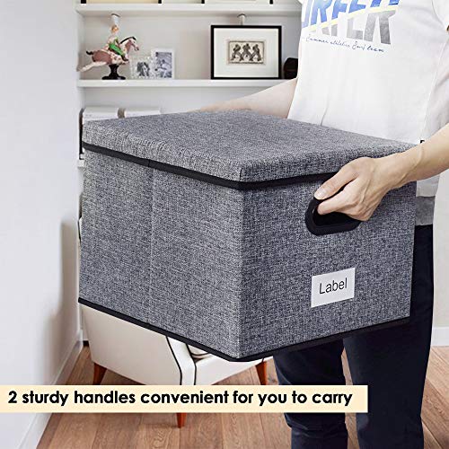 homyfort File Storage Organizer Box - 2 Pack, Collapsible Linen Fabric Decorative Box, Office Filing Holders and Easy File Folder for Closet Shelves Gray