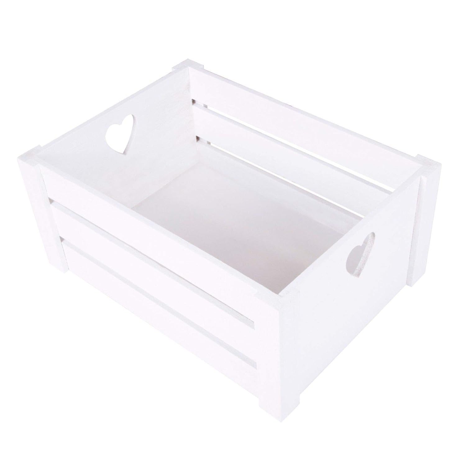 Basic House Ltd White Lovely Heart Cut Handle Vintage Wooden Crates