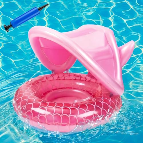 Yanlin Flotador de Piscina para Niño, con toldo Desmontable, UPF50+, Soporte de Seguridad Inferior, Bomba de Aire, omba de Aire, Juguetes de Piscina