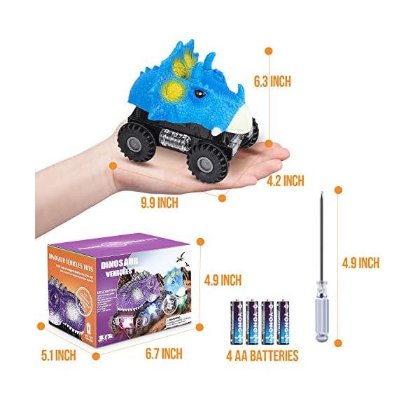 Vimzone-Dinosaur-Car-Toys-Electric-Dinosaur-Vehicles-Toys-with-LED-Light-Realistic-Sound-Big-Tire-Wheel-Dino-Cars-Gift-Presents-for-3-8-Year-Old-Boys-Girls-Toddlers-BluePurple-2-Pack Vimzone Dinosaur Car Toys, Electric Dinosaur Vehicles Toys with LED Light & Realistic Sound & Big Tire Wheel, Dino Cars Gift Presents for 3-8 Year Old Boys Girls Toddlers (Blue&Purple, 2 Pack)