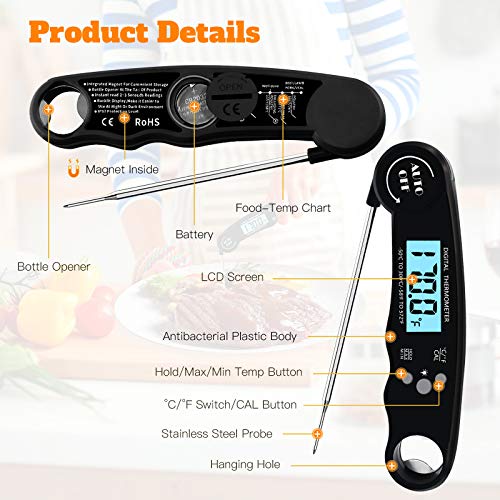 Meat Thermometer, WAVELANE Meat Thermometers for Cooking Grilling and Smoking Waterproof and