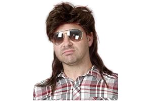 Baruisi 80s Men's Mullet Wig Brown Cosplay Halloween Wig for Fancy Dress
