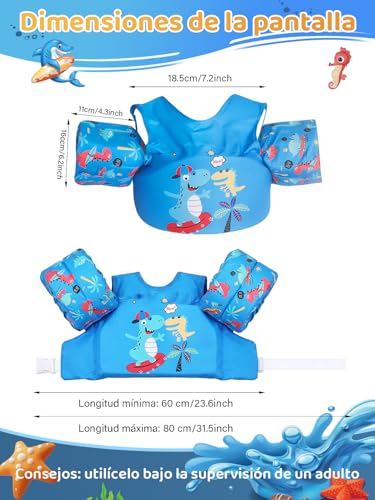 CALISTALEE Chaleco Salvavidas para Niños,Chaleco de Natación Infantil con Correas de Seguridad Ajustables,Flotadores de Natación Seguridad para 3 a 7 Años(22-55 lbs),Ideal para Piscina,Parque,Playa