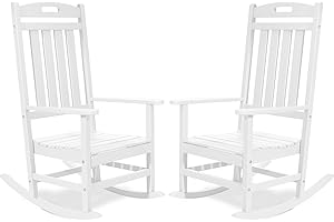 Adiromoti Outdoor Rocking Chair Set of 2, All-Weather Resistant Poly Lumber Rocker Chair Outdoor, High Back Plastic Patio Rocking Chairs for Outside Porch Rocker Garden Lawn, White