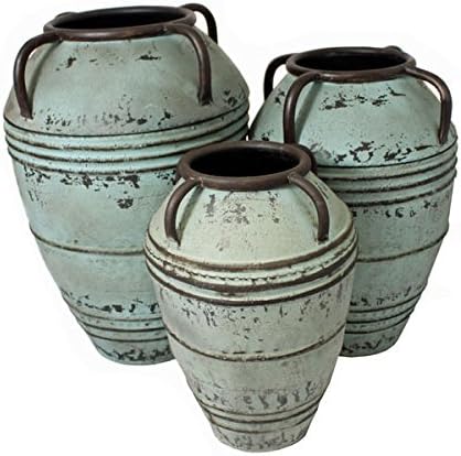 Casa Cortes Artisan Large Rustic Decorative Metal Planter Vase (Set of 3)