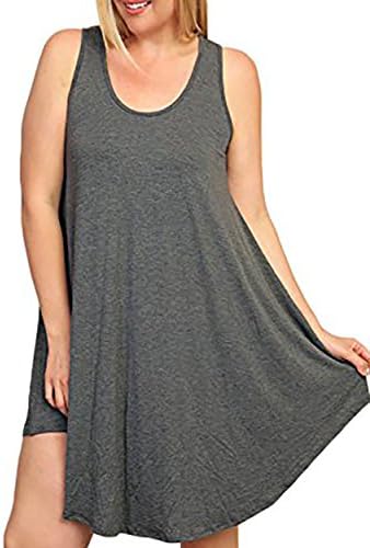 Plus Size Solid Sleeveless Tunic Dress (3X-Large, Charcoal)