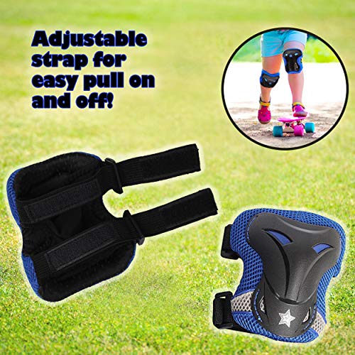 High Bounce Knee Pads and Elbow Pads with Wrist Guards Protective Gear Set for Biking, Riding, Cycling and Multi Sports Safety Protection: Scooter, Skateboard, Bicycle, Rollerblades (Blue,Teens)