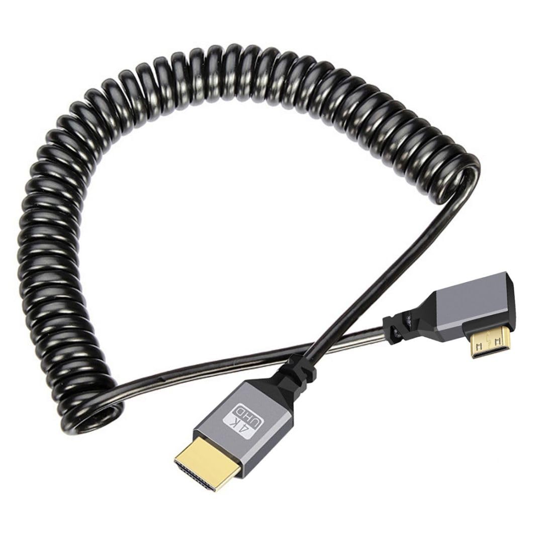 chenyang Mini HDMI Stretch Coiled Cable HDMI 1.4 to Mini HDMI 90 Degree Left Angled 4K 60hz Extension Cable