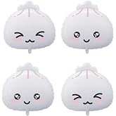 KARAQY 4PCS Little Dumpling Balloons, White Kawaii Bao Bun Foil Balloons, Dumpling Baby Shower Decorations for First Birthday or Asian Theme Party