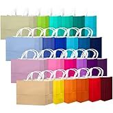 qiqee 24 Colors Large Gift Bag with Handles Bulk 24PCS Paper Party Bags 13"x4.5"x10" Multiple Uses (32x11x25cm,Wide Large)