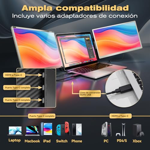 Teamgee 15.6" Extensor de Pantalla para Laptop, Monitor Portátil para Laptops 13-17” Mac/Windows, 120% sRGB FHD, Soporte Metálico, Rotación 235°, Ideal para Trabajo Híbrido