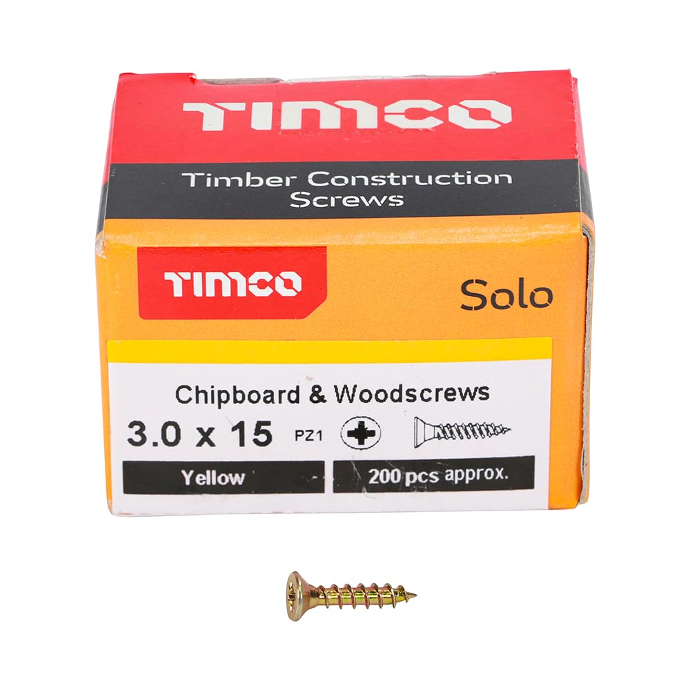 200 Pcs Box of Wood Screws Double Countersunk General Purpose (3mm x 15mm)