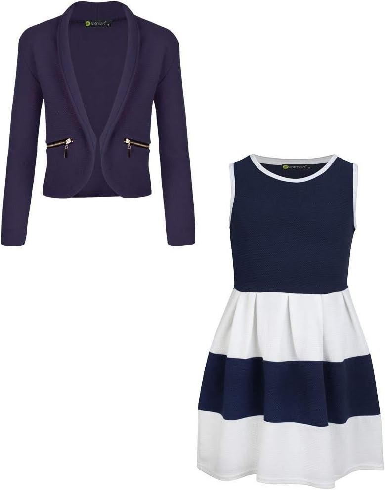 Girls Sleeveless Skater Dress Bundle with Girls Zip Pockets Jacket