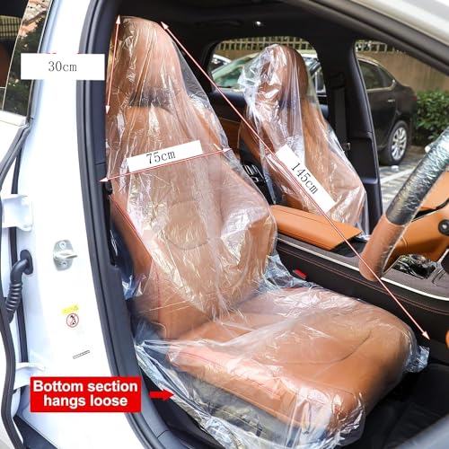 Joyzzz Disposable Car Seat Covers, 300 Pcs Clear Car Seat Protector, Plastic Seat Covers, Includes Wheel Covers, Gear Selector Covers and Handbrake Cover for Truck Auto Bus Accessories